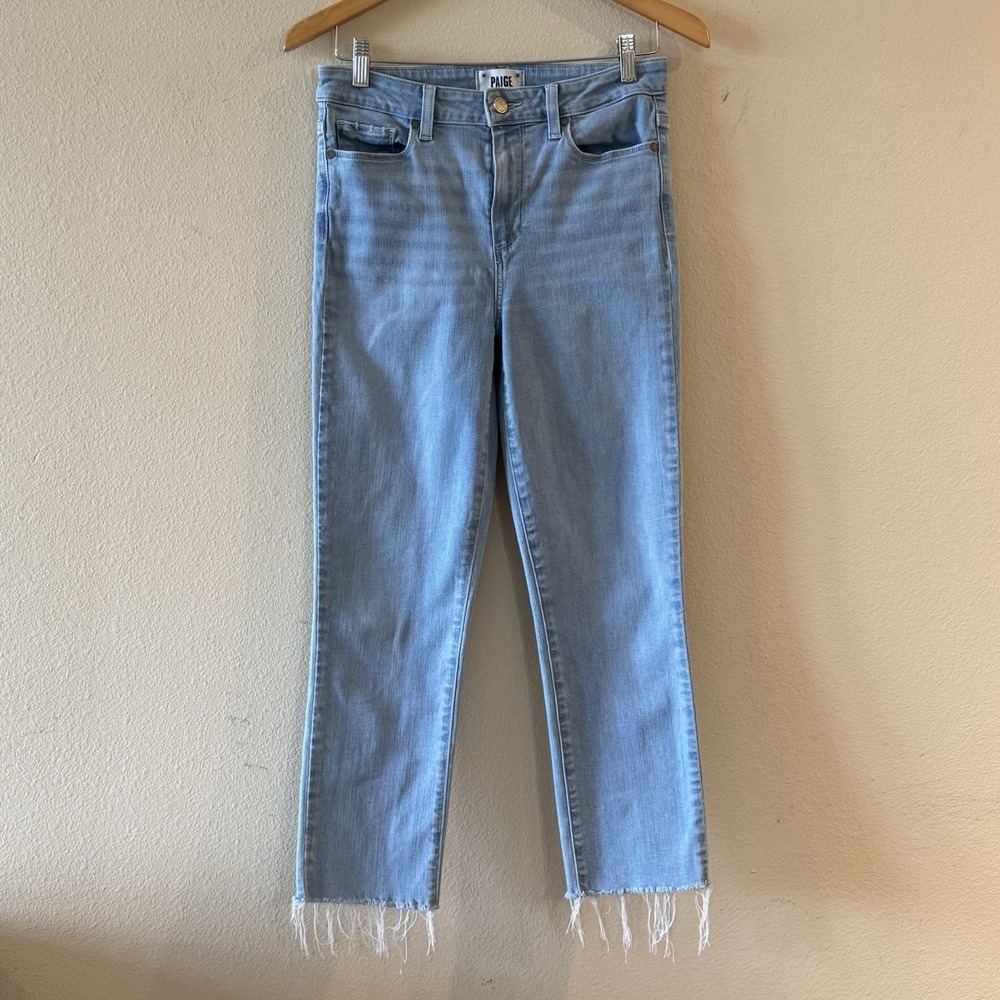 PAIGE Hoxton Slim‎ Crop Jeans Womens 28 Light Wash Raw Hem Stretch Denim